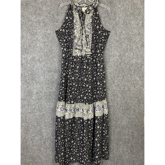 Knox Rose Dresses & Skirts - Knox Rose Maxi Boho Gypsy Dress Ruffles Tie & Tassel Black White Sz M